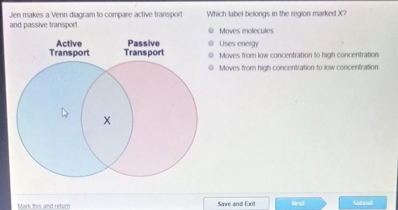 Jen makes a venn diagram to compare active transport and passive transport which label-example-1