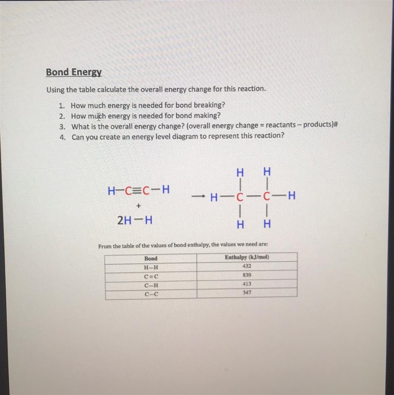 Bond Energy Using the table calculate the overall energy change for this reaction-example-1