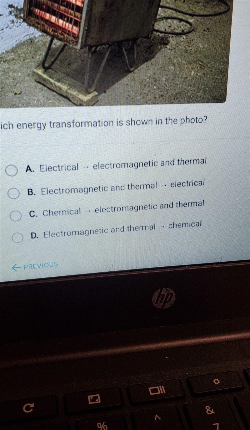 Which type of energy transformation comes from electric heater?​-example-1