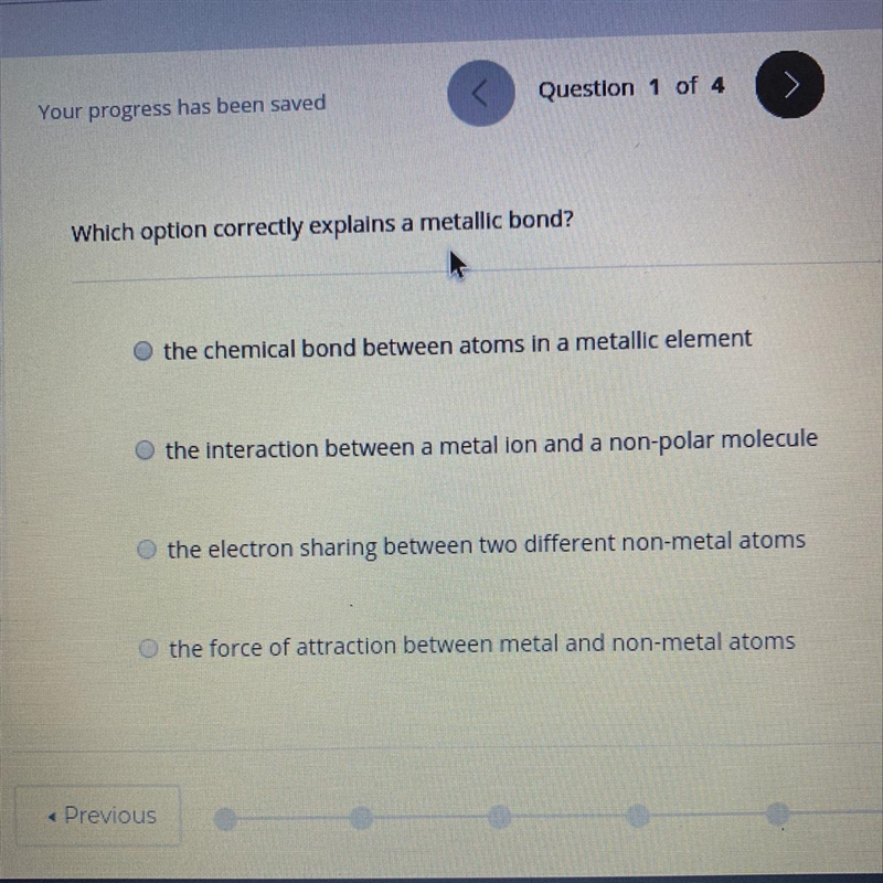 Which option correctly explains a metallic bond-example-1