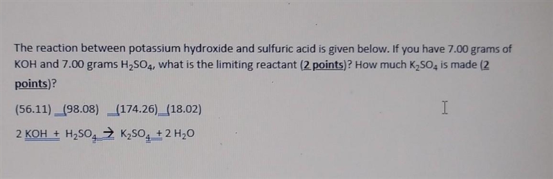 The reaction between potassium hydroxide and sulfuric acid is given below. If you-example-1