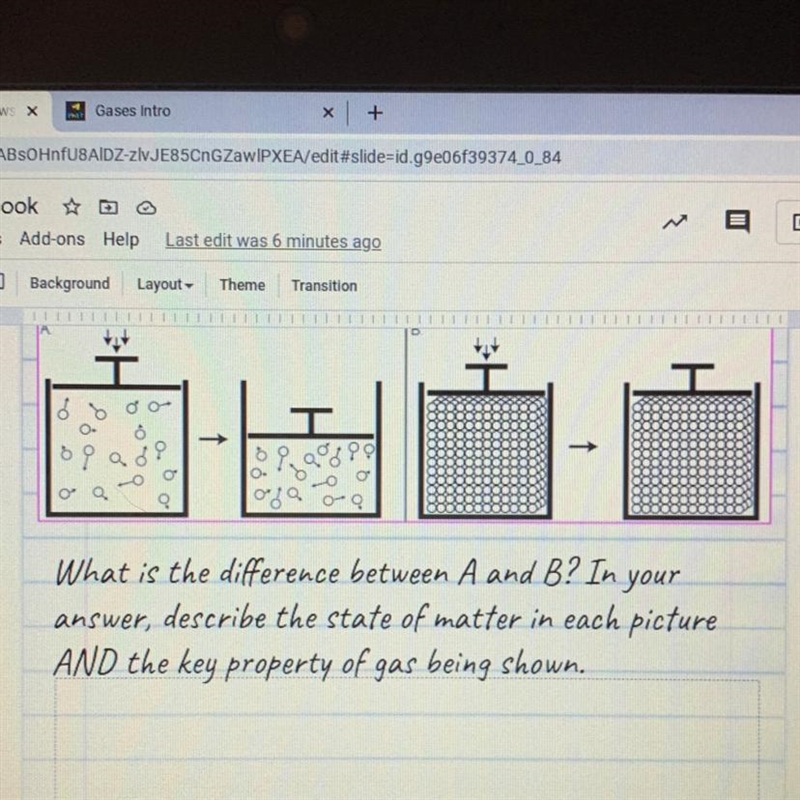 What is the difference between A and B? In your answer, describe the state of matter-example-1