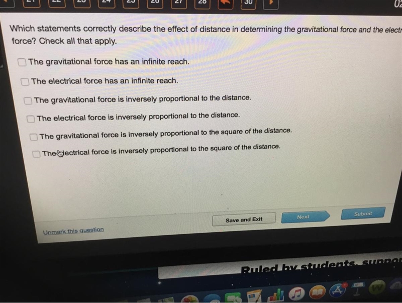 Which statements correctly describe the effect of distance in determining the gravitational-example-1