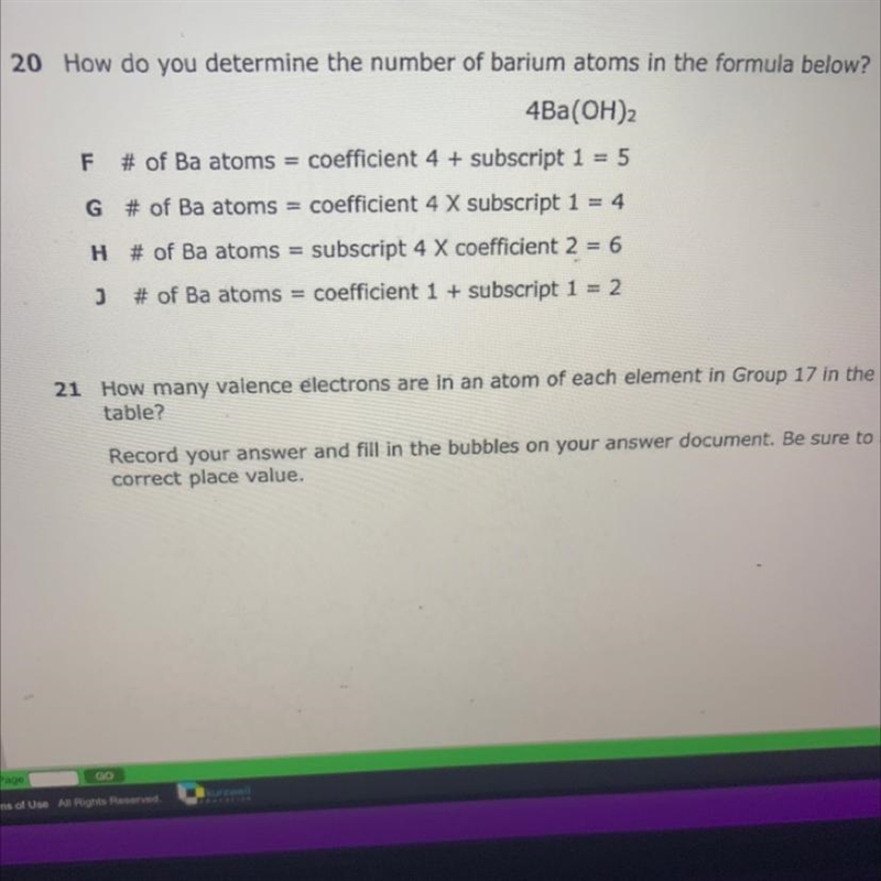 20 How do you determine the number of barium atoms in the formula below? 4Ba(OH)2 F-example-1