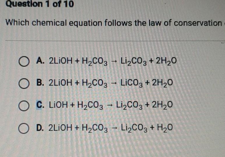 Which chemical equation follows the law of conservation of mass​-example-1