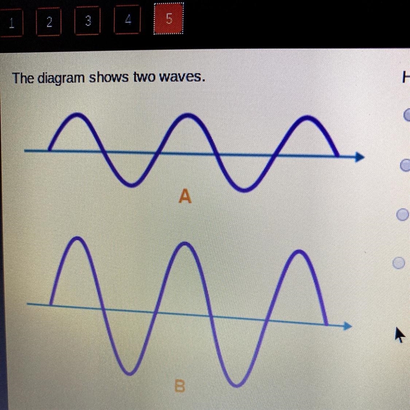 The diagram shows two waves. How do the frequencies of the waves compare? Wave A has-example-1