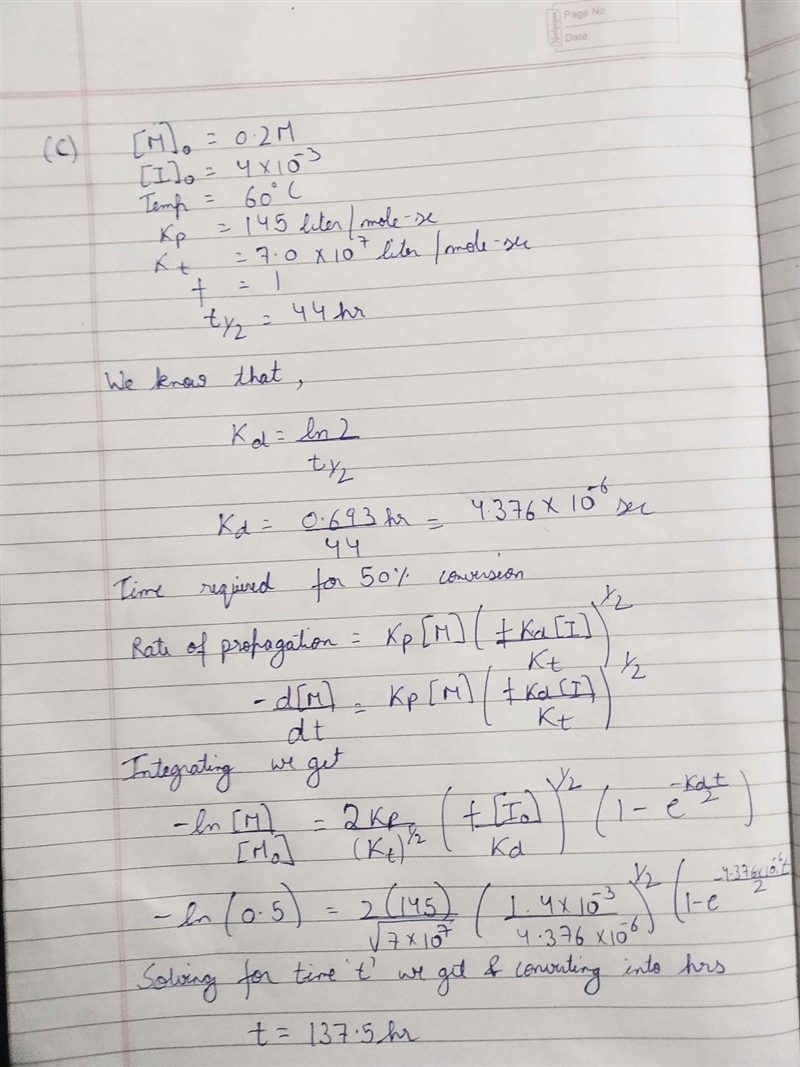 A solution 0.20 molar in monomer (styrene) and 4.0 X 10-3 M in benzoyl peroxide initiator-example-1