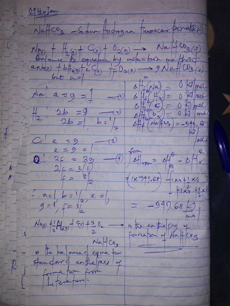 What is the enthalpy of formation (?H?f) of NaHCO3(s) from its constituent elements-example-1