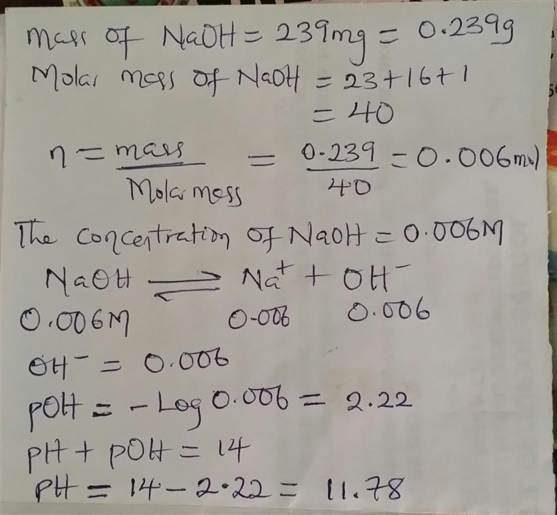 A chemist dissolves 239 mg of pure potassium hydroxide in enough water to make up-example-1