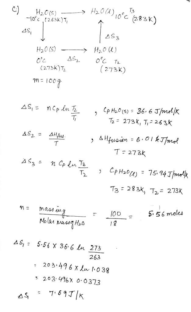 Calculate the entropy change when a. two moles of H2O(g) are cooled irreversibly at-example-2