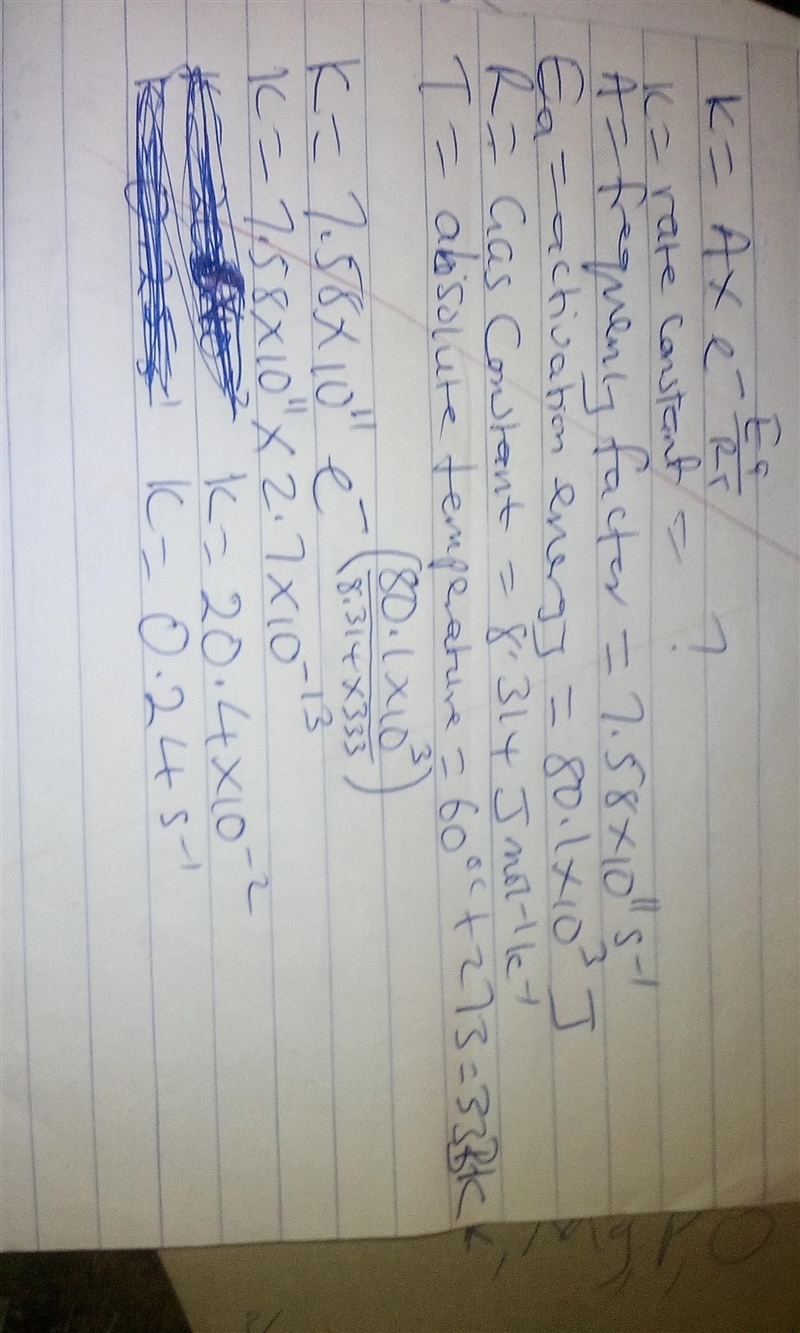 Calculate the rate constant, k k , for a reaction at 60.0 60.0 °C that has an activation-example-1