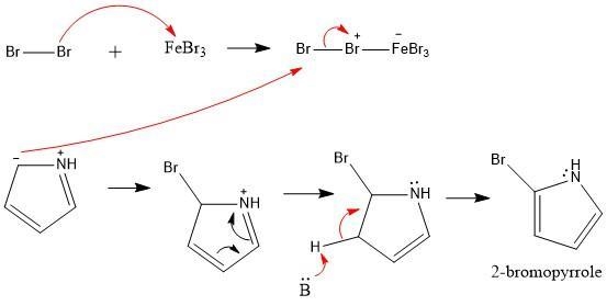 The reaction of pyrrole with bromine forms predominantly __________. View Available-example-2