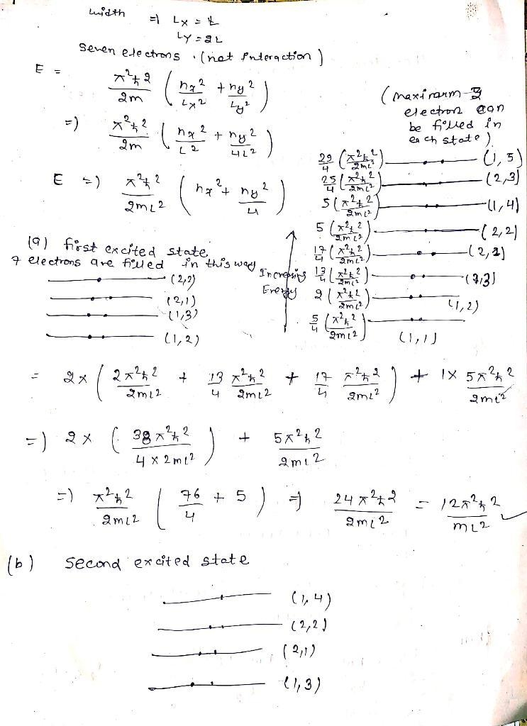 A rectangular corral of widths Lx = L and Ly = 2L contains seven electrons. What is-example-1