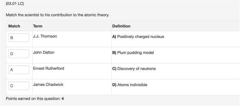 Match the scientist with his discovery or contribution. Match Term Definition J. J-example-1