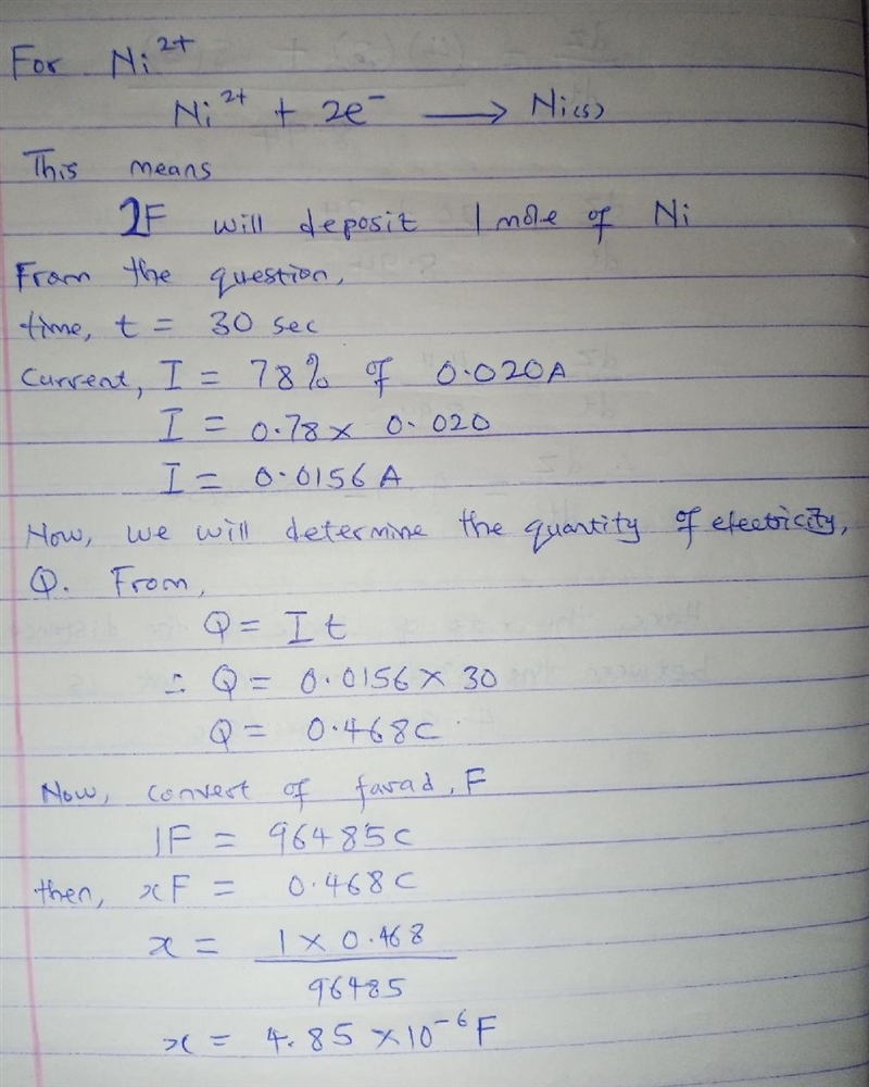 Determine the number of Ni2+ ions involved in metalization (Ni plating) of an electrode-example-1