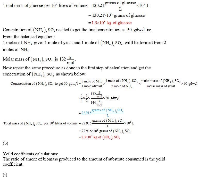 he growth of baker's yeast (S. cerevisiae) on glucose may be simply described by following-example-2