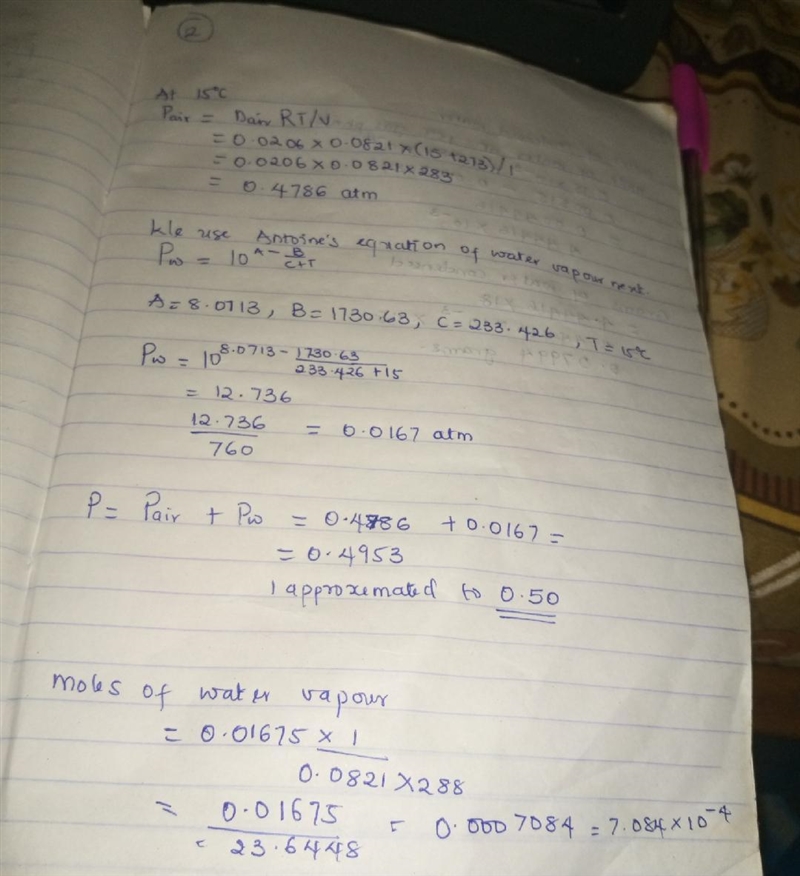 Air containing 20.0 mol% water vapor at an initial pressure of 1 atm absolute is cooled-example-3