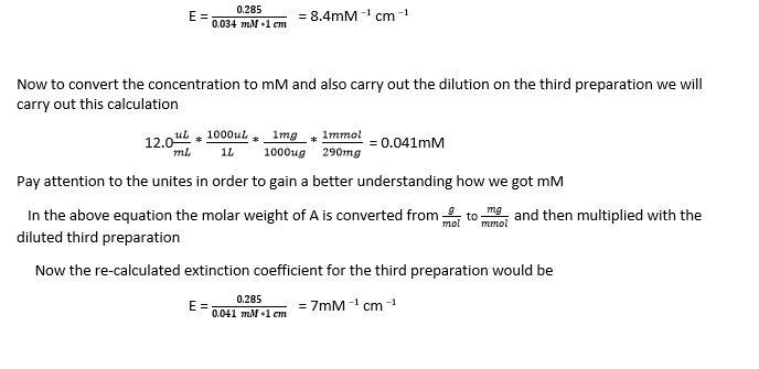 Calculate the extinction coefficient where the concentration is in mg/ml and the path-example-5