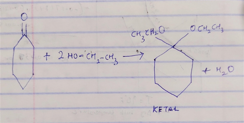 Draw a structural formula for the ketal formed when two molecules of ethanol combine-example-1