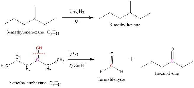 Compound X has the formula C7H14. X reacts with one molar equivalent of hydrogen in-example-3