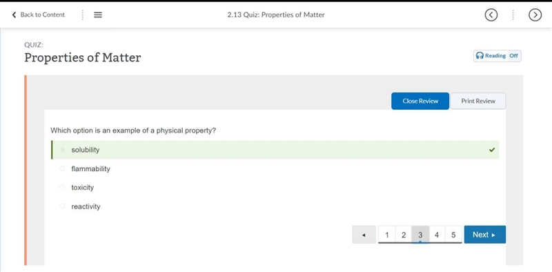 Which option is an example of a physical property? flammability solubility reactivity-example-1