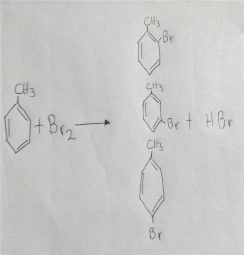 Monobromination of toluene gives a mixture of three bromotoluene products. Draw and-example-1