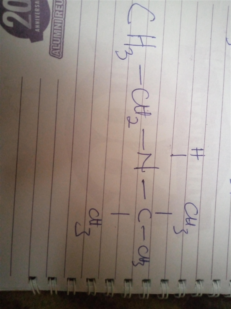 A compound with molecular formula C6H15N exhibits a singlet at d 0.9 ppm (1H), a triplet-example-1