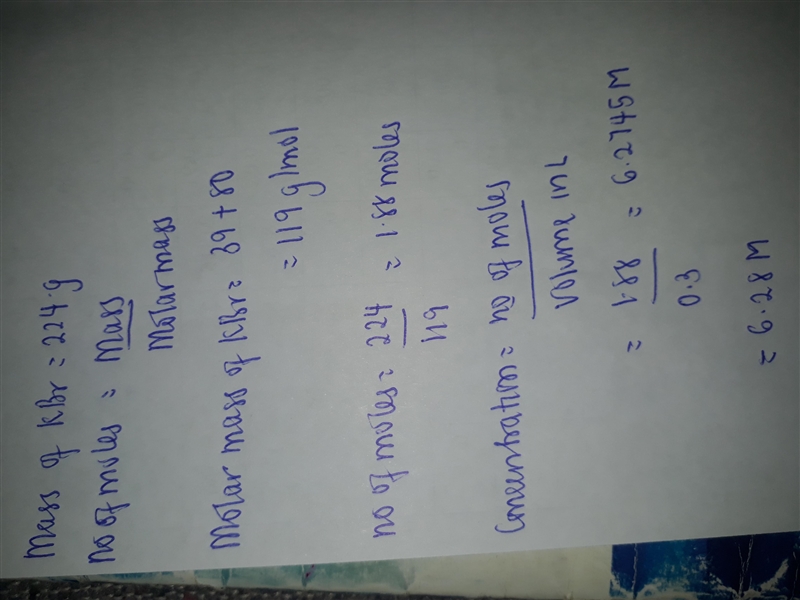 A chemist prepares a solution of pottasium bromide KBr by measuring out 224.g of pottasium-example-1