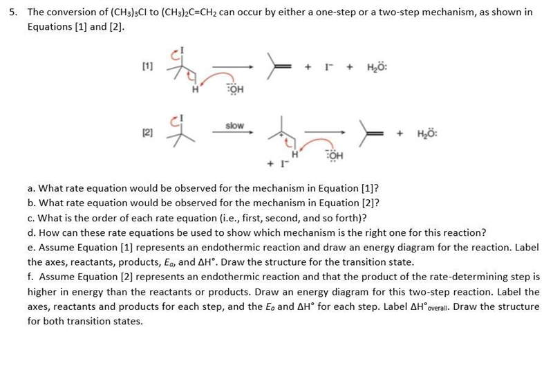 The conversion of (CH3)3CI to (CH3)2C=CH2 can occur by either one-step or two-step-example-1