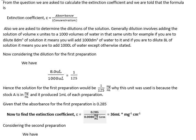 Calculate the extinction coefficient where the concentration is in mg/ml and the path-example-2