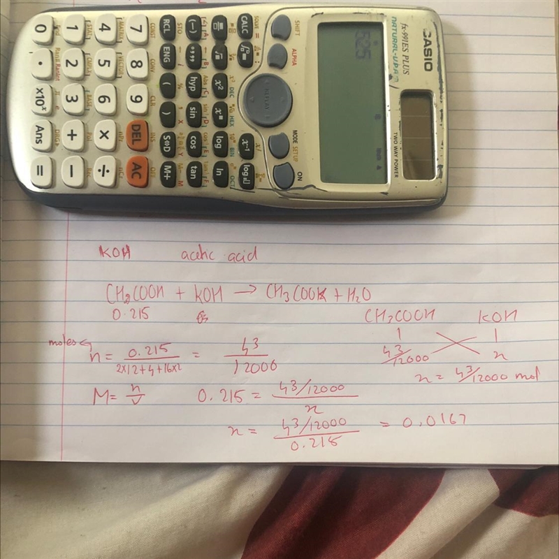 Calculate the volume of a 0.225M solution of KOH required to react with 0.215g of-example-1