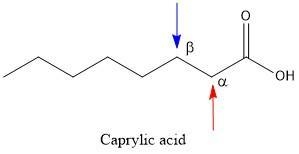 Caprylic acid, CH₃-(CH₂)₄-CH₂-CH₂-COOH, is a fatty acid. a. Draw the condensed structural-example-2