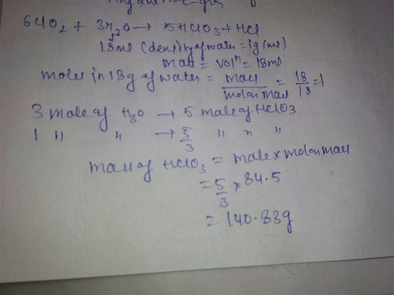 Chlorine dioxide is used as a disinfectant and bleaching agent. In water, it reacts-example-1