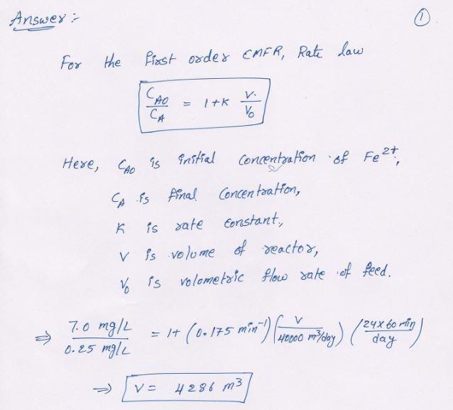 Water contains 7.0 mg/L of soluble ion (Fe2 ) that is to be oxidized by aeration to-example-1