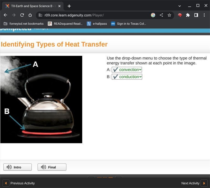 A tea kettle on a hot burner. Point A is steam coming from the spout. Point B is the-example-1