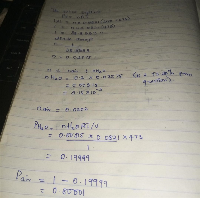 Air containing 20.0 mol% water vapor at an initial pressure of 1 atm absolute is cooled-example-2