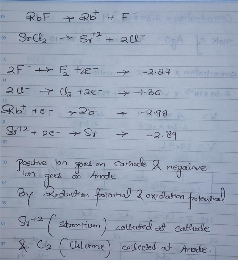 In the electrolysis of a molten mixture of RbF and SrCl2, identify the product that-example-1