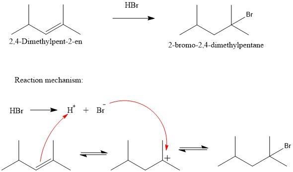 2,4-Dimethylpent-2-ene undergoes an electrophilic addition reaction in the presence-example-1