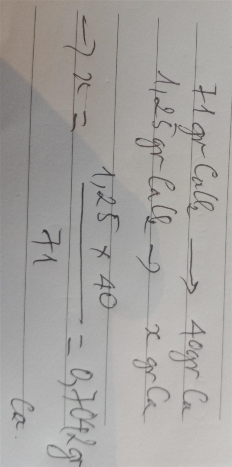 1.25 g of calcium chloride has how many grams of Ca.-example-1