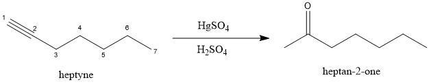 What class of organic product results when 1-heptyne is treated with a mixture of-example-1