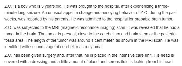 Z.O. returns to the pediatric intensive care unit after surgery. He is arousable but-example-1