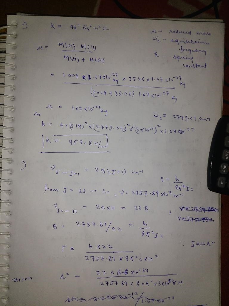 The rovibrational transition of 1H 35Cl with v = 0 to 1, J = 11 to 10 occurs at 2757.89 cm-example-1