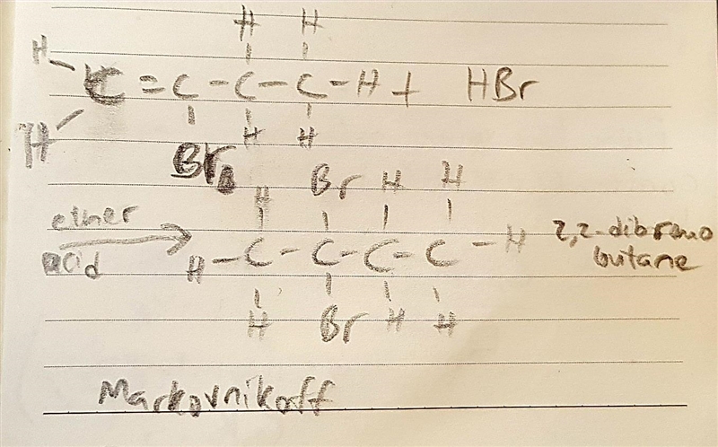 What is the product of the reaction of hydrobromic acid and 2-bromo-1-butene in the-example-1