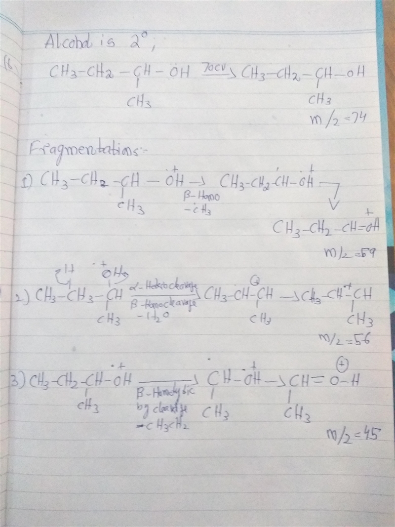 Draw a structure for an alcohol that exhibits a molecular ion at M+ = 74 and that-example-1