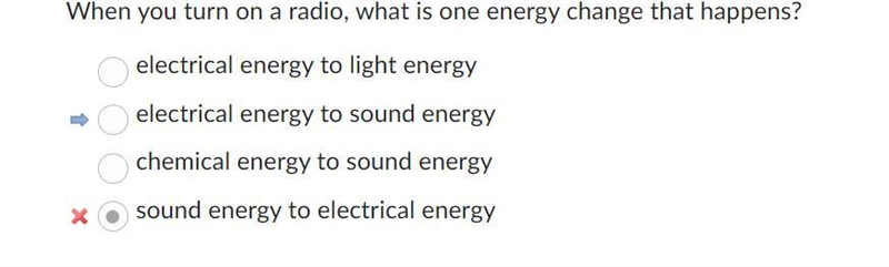 When you turn on a radio, what type of energy transformation takes place?￼ A. Sound-example-1