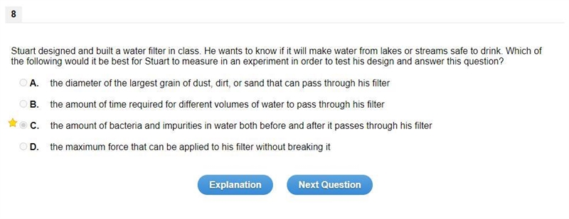 PLZZZ HURRY Stuart designed and built a water filter in class. He wants to know if-example-1