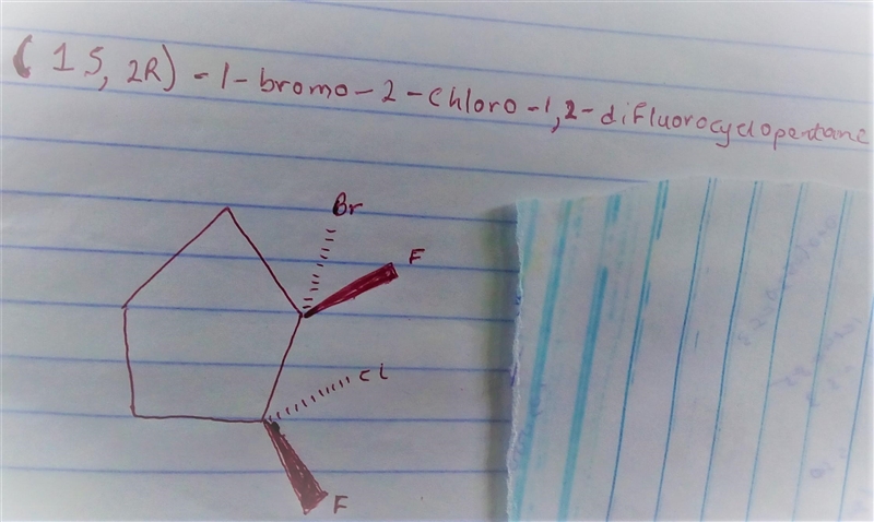 Draw every stereoisomer for 1-bromo-2-chloro-1,2-difluorocyclopentane. Use wedge-and-example-2