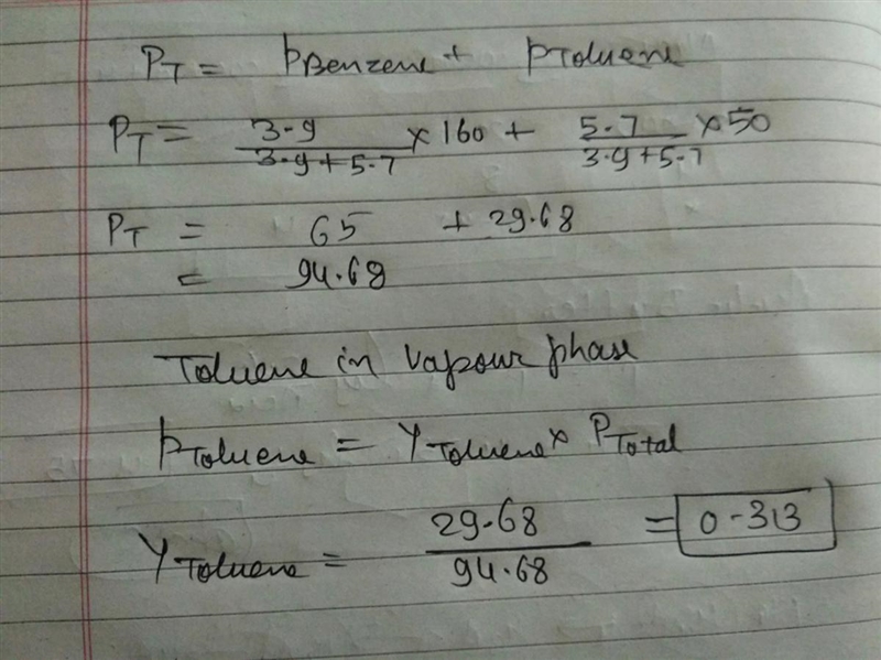 4. Benzene, C6H6, and toluene, C6H5CH3, form ideal solutions. At 35°C the vapor pressure-example-1