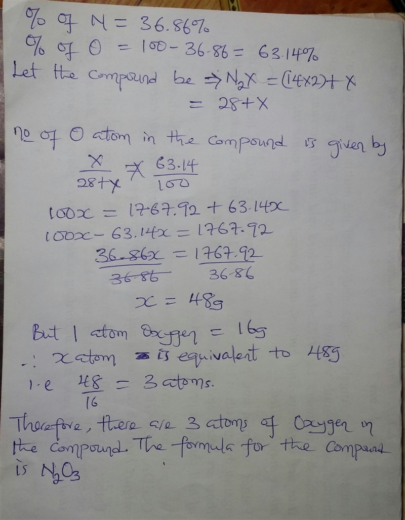 Nitrogen forms a number of compounds with oxygen, for example, Nitrous oxide, N2O-example-1