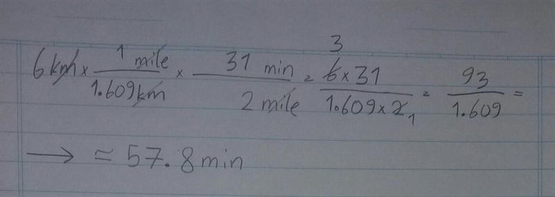 A runner can cover 2.0 miles in 31 minutes, how long would it take for this runner-example-1